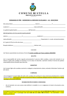 DOMANDA DI PRE-ISCRIZIONE AL SERVIZIO SCUOLABUS - A.S. 2023-2024