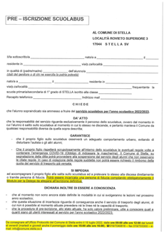 MODULO PRE-ISCRIZIONE SERVIZIO TRASPORTO SCOLASTICO A.S. 2022/2023